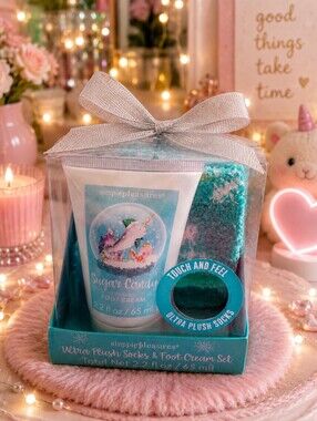 simplepleasures Sugar Candy Ultra Plush Socks & Foot Cream Set - Teal